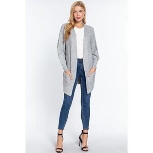 Open Front Long Sleeve Knit Cardigan Sweater Pockets Size Small